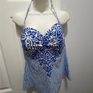 Liz Claiborne Blue and White Patterned Swim Tankini top size 14